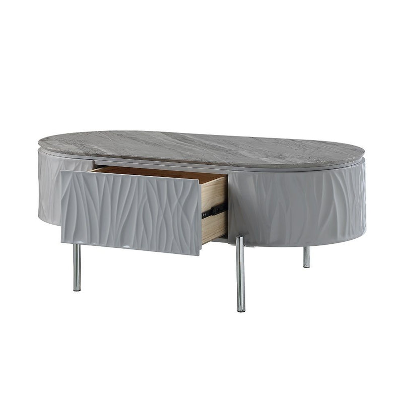 Yukino - Coffee Table - Gray High Gloss & Chrome - R&R Furniture Gallery (Fountain Valley, CA)