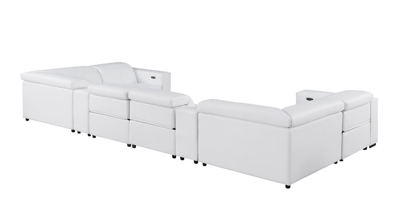 1208 - 8 Piece U Shaped Leather Sectional With 4 Power Recliner & Power Headrests - White