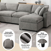 Modern Luxe & Co. modular cloud sofa bed with six seats, sectional design, ottoman, and convertible U-shape sleeper for living rooms.