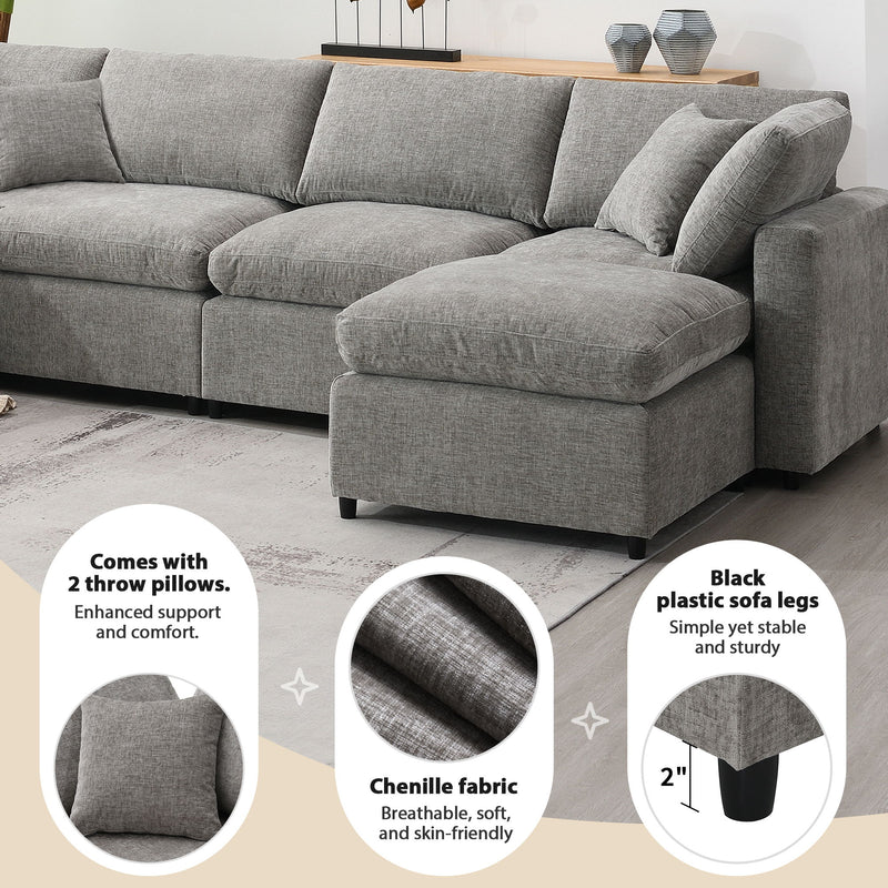 Modern Luxe & Co. modular cloud sofa bed with six seats, sectional design, ottoman, and convertible U-shape sleeper for living rooms.