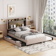Upholstered Platform Bed With Storage Headboard, Trundle & 2 Drawers And A Set Of Sockets & USB Ports - R&R Furniture Gallery (Fountain Valley, CA)