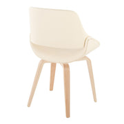 Lumi Source Fabrico mid-century modern dining chair set with natural bent wood legs, in blue, cream, or camel upholstery.
