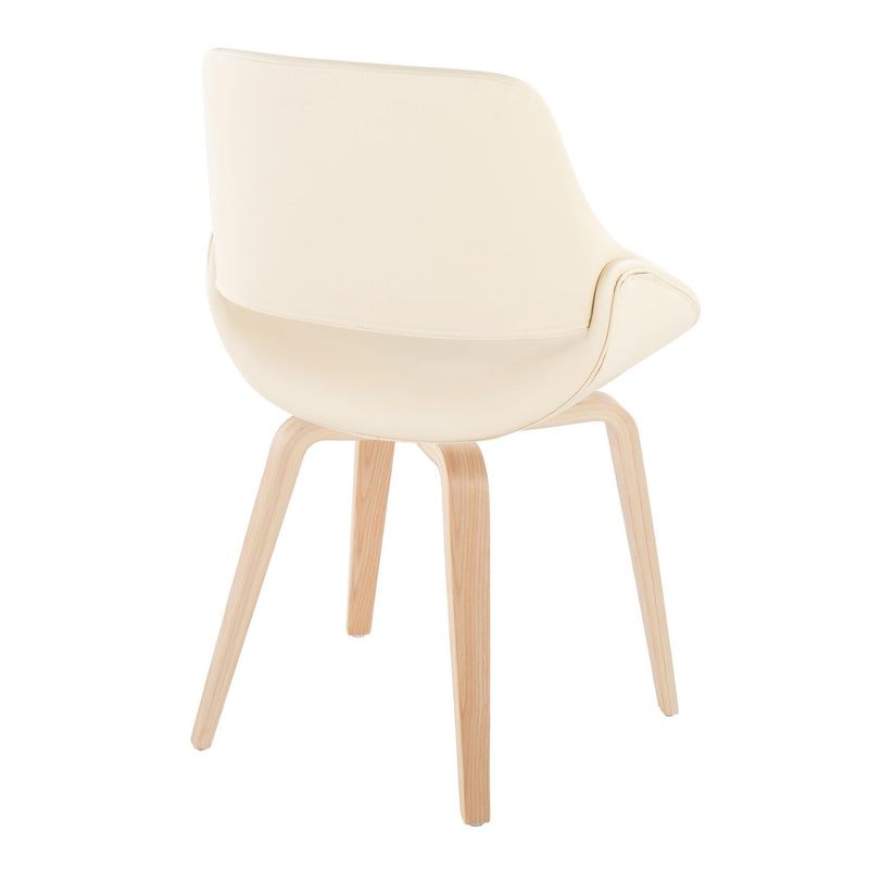 Lumi Source Fabrico mid-century modern dining chair set with natural bent wood legs, in blue, cream, or camel upholstery.