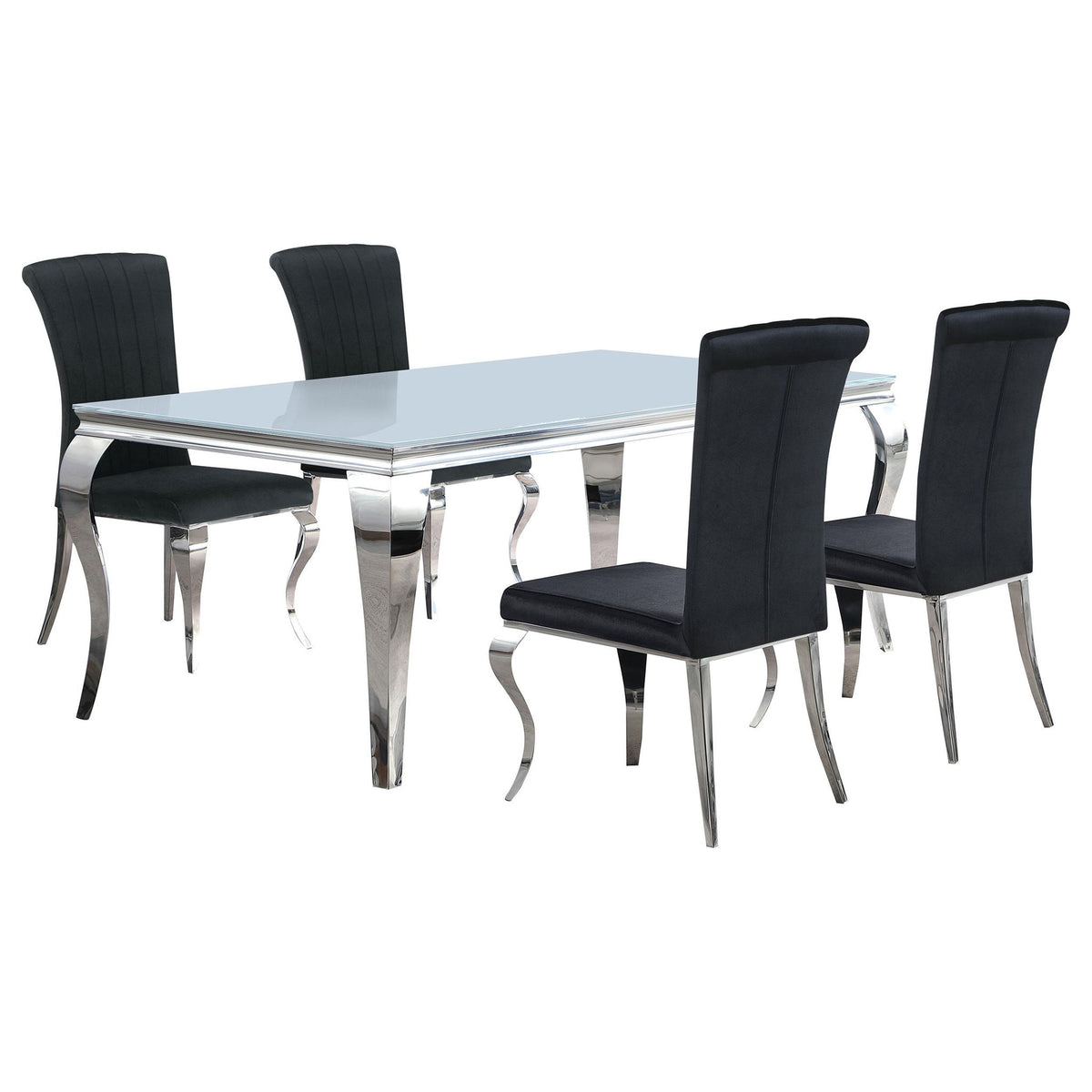 Carone 5-piece 81-inch Rectangular White Glass Dining Set Black