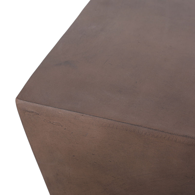 Brown outdoor lightweight concrete side table from Noble House featuring a sleek, modern design for patio or garden use.