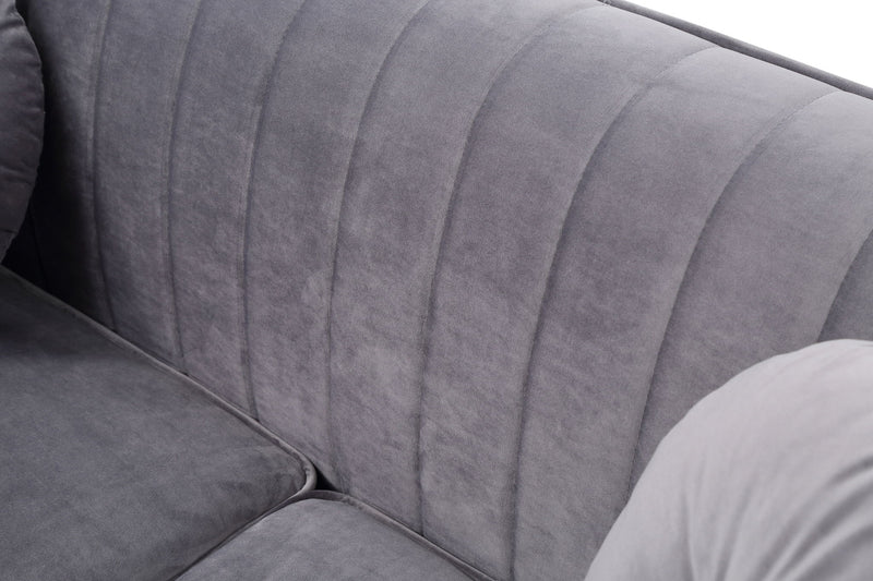 Glory Furniture Delray Micro Suede Sofa in beige with plush cushions, stylish stationary sofa for modern living rooms.