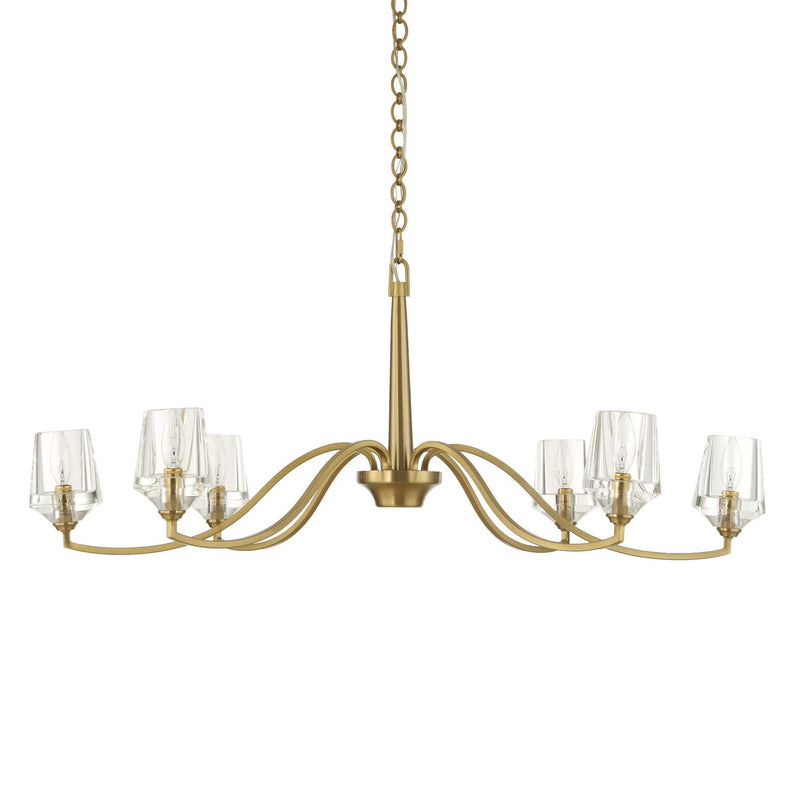 Uttermost Barcelona 6-light brass chandelier with gold finish, featuring elegant curved arms and modern chandelier design.