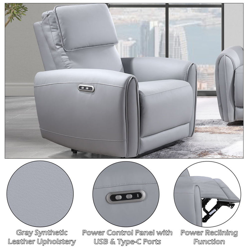 Gray ACME Jeromie power motion recliner with USB port, synthetic leather upholstery, featuring a comfortable reclining design.