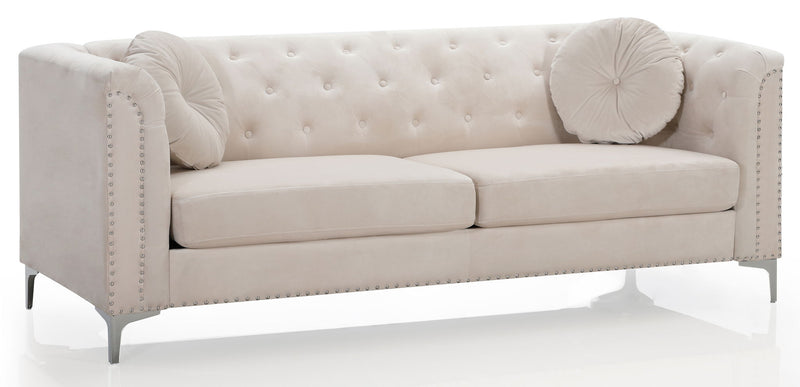 Contemporary Glory Furniture Pompano stationary sofa with plush cushions and modern design in neutral fabric.