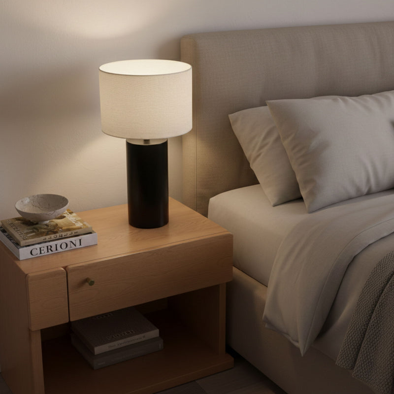 Aura - Table Lamp With On / Off Switch Block Base - Black / White - R&R Furniture Gallery (Fountain Valley, CA)
