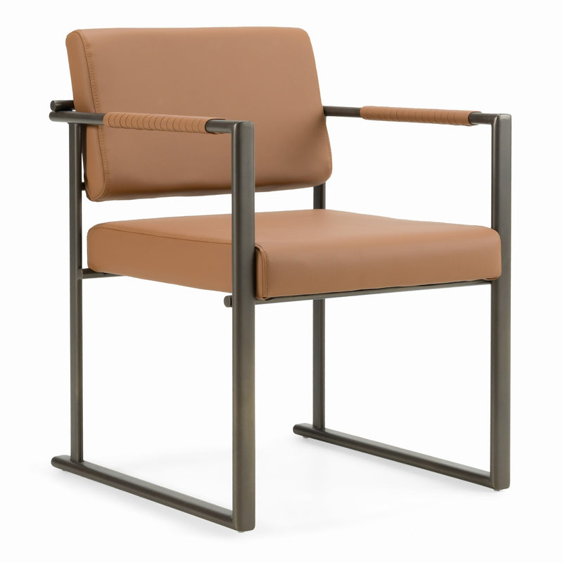 Atlan - Modern Camel Vegan Leather + Dark Gold Dining Chair — view 3