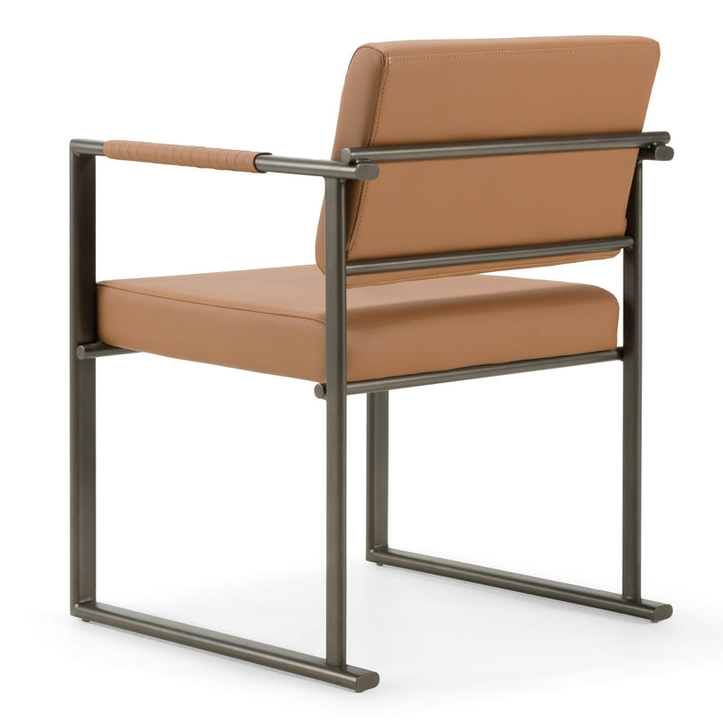 Atlan - Modern Camel Vegan Leather + Dark Gold Dining Chair — view 5