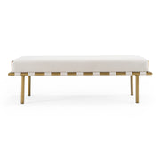 Hathaway - Modern Beige Fabric + Antique Brass Dining Bench