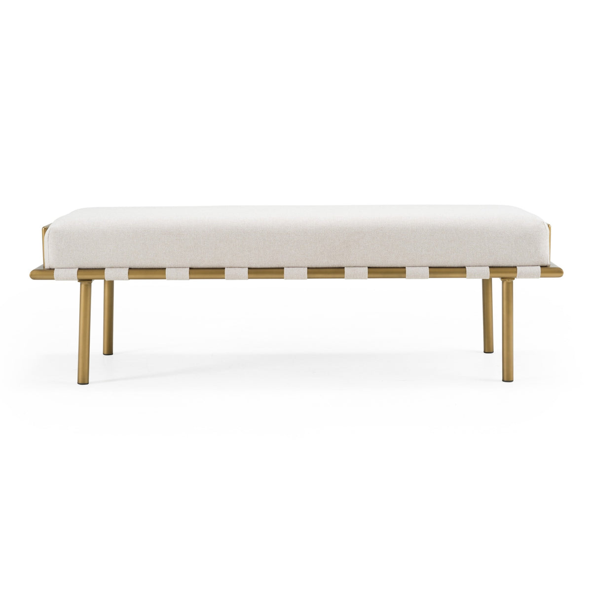 Hathaway - Modern Beige Fabric + Antique Brass Dining Bench