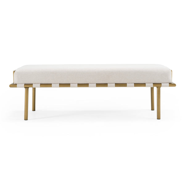 Hathaway - Modern Beige Fabric + Antique Brass Dining Bench