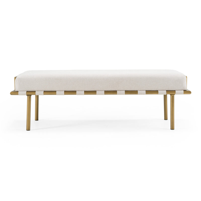 Hathaway - Modern Beige Fabric + Antique Brass Dining Bench