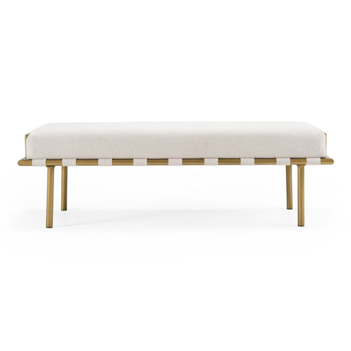 Hathaway - Modern Beige Fabric + Antique Brass Dining Bench