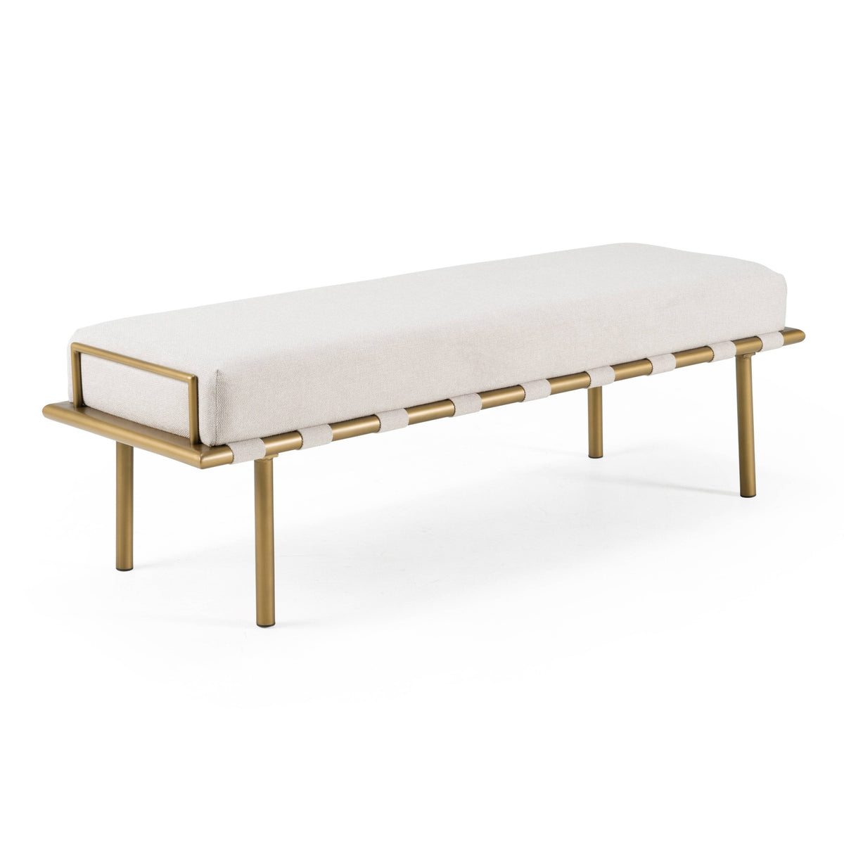 Hathaway - Modern Beige Fabric + Antique Brass Dining Bench — view 2