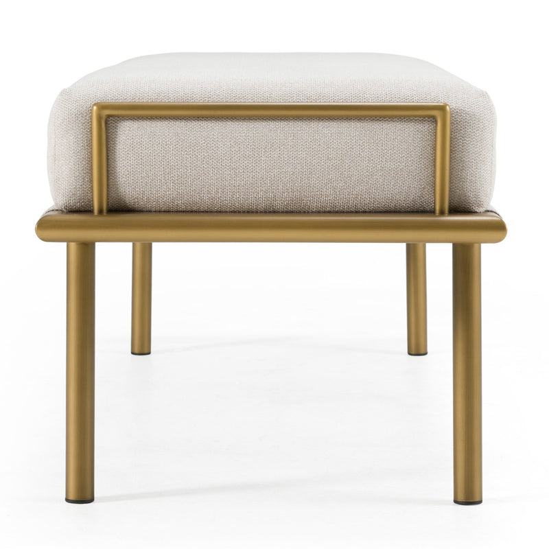Hathaway - Modern Beige Fabric + Antique Brass Dining Bench — view 3