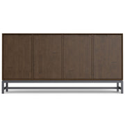 Modern industrial wood sideboard with metal frame, dining room storage by Simpli-Home, featuring sleek design and ample storage space.