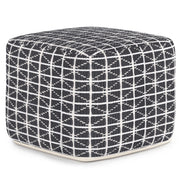 Simpli-Home Noreen upholstered square accent pouf with soft fabric and cushioned top, ideal for living room or bedroom decor.