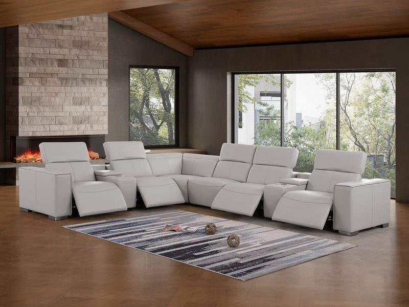 1208 - 8 Piece L Shaped Leather Sectional With 4 Power Recliners & Power Headrests