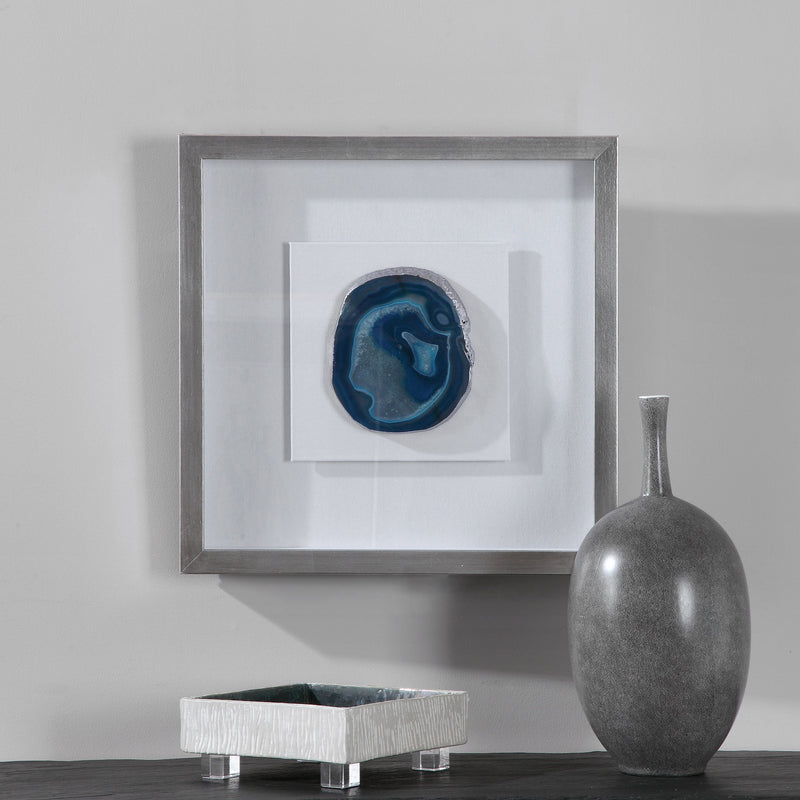 Uttermost Kalia Stone Shadow Box wall decor featuring a blue textured stone design for modern interior decoration.