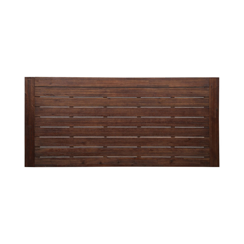 Outdoor dining table with wooden frame and slat top by Noble House, ideal for outdoor patios and garden dining spaces.