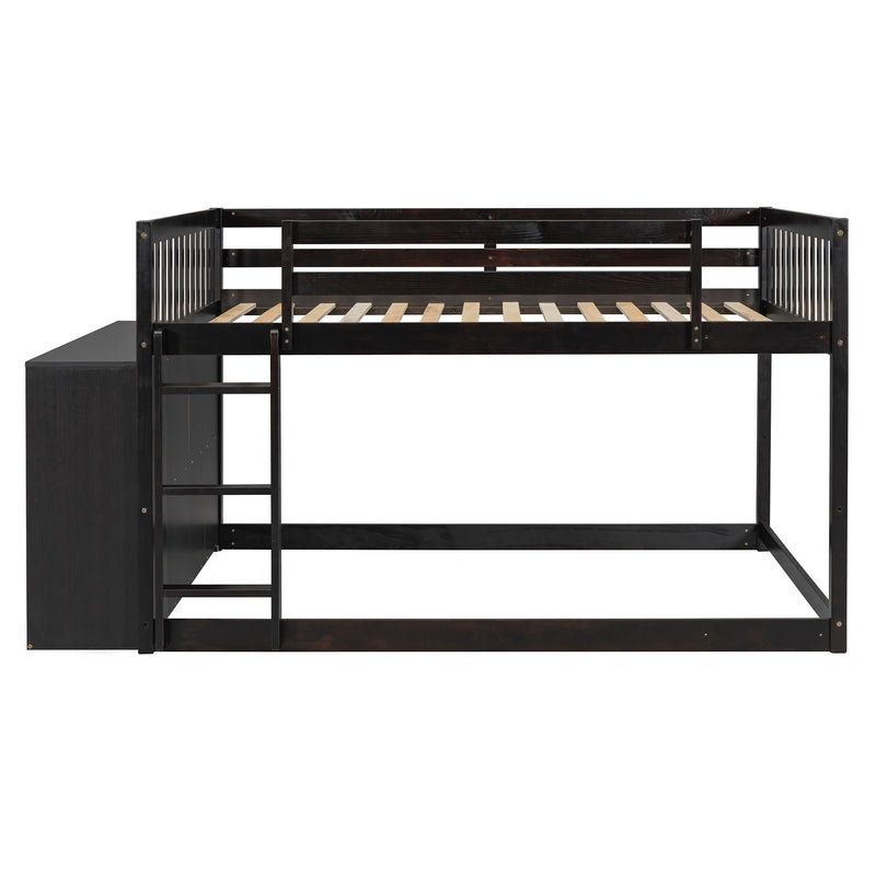 DreamHaus bunk bed with built-in 4 drawers and 3 shelves, featuring a sturdy wooden frame and space-saving design.