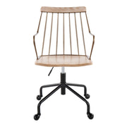 Lumi Source Preston Farmhouse adjustable office chair with wooden arms and black fabric seat, suitable for desk and workspace.