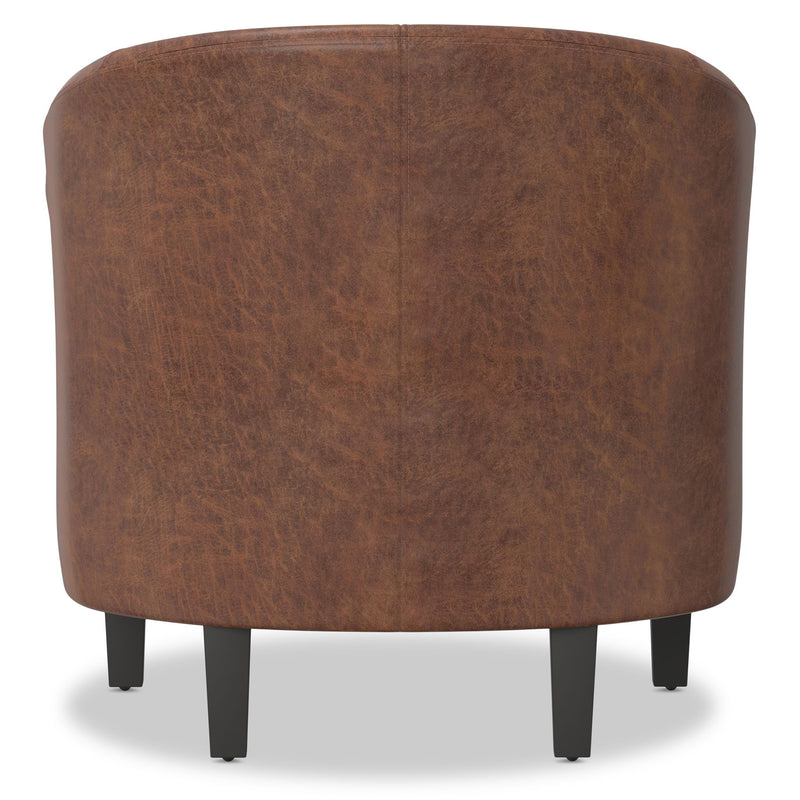 Handcrafted Austin armchair by Simpli-Home, featuring a plush fabric cushion and wooden legs in a cozy living room setting.
