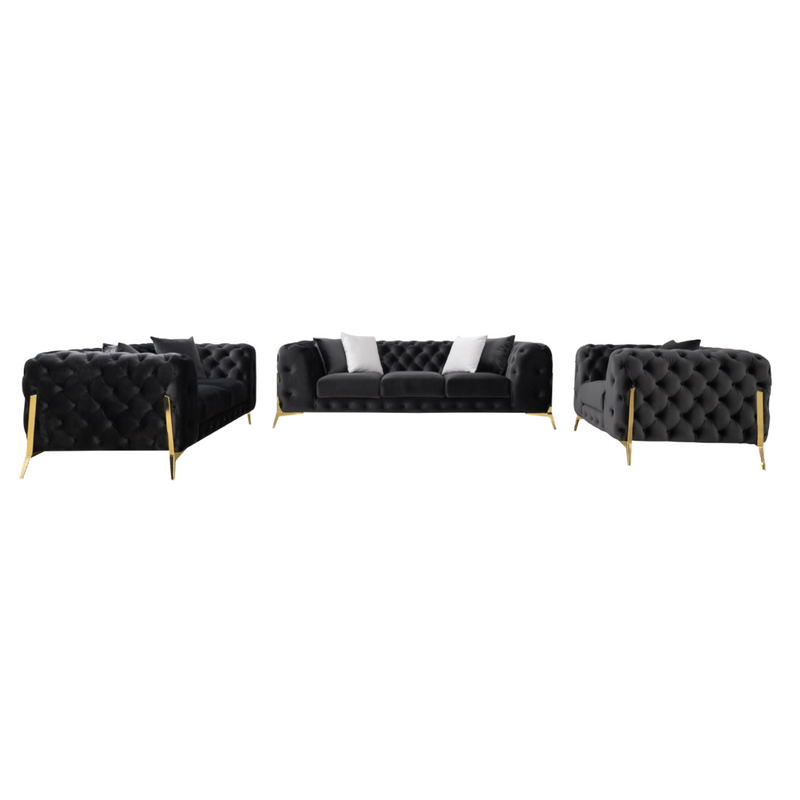 Clarice - Transitional Black Velvet Sofa Set