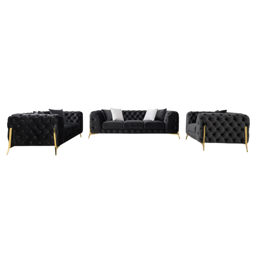 Clarice - Transitional Black Velvet Sofa Set