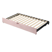 Twin size upholstered daybed with pop-up trundle from Halcyon Home, featuring a plush fabric and sturdy wooden frame.