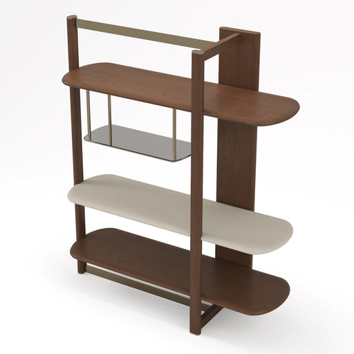 Denali - Mid-Century Modern Walnut + Tea Glass + Gold Right-Facing Shelf
