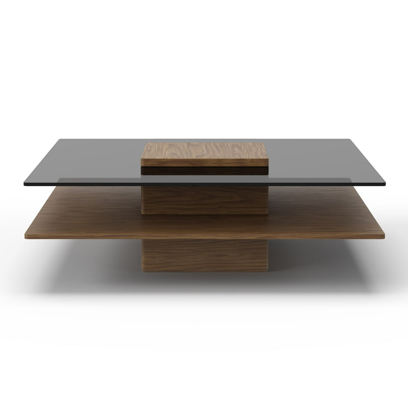 Clarion - Modern Walnut & Grey Glass Coffee Table