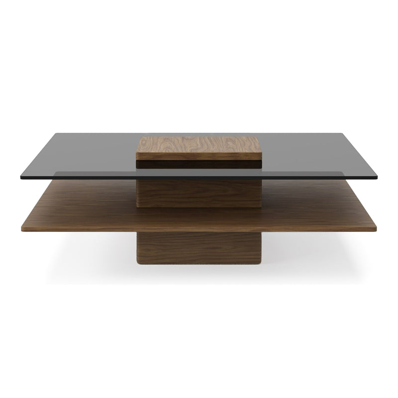 Clarion - Modern Walnut & Grey Glass Coffee Table — view 5