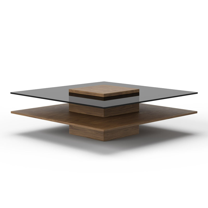 Clarion - Modern Walnut & Grey Glass Coffee Table — view 2