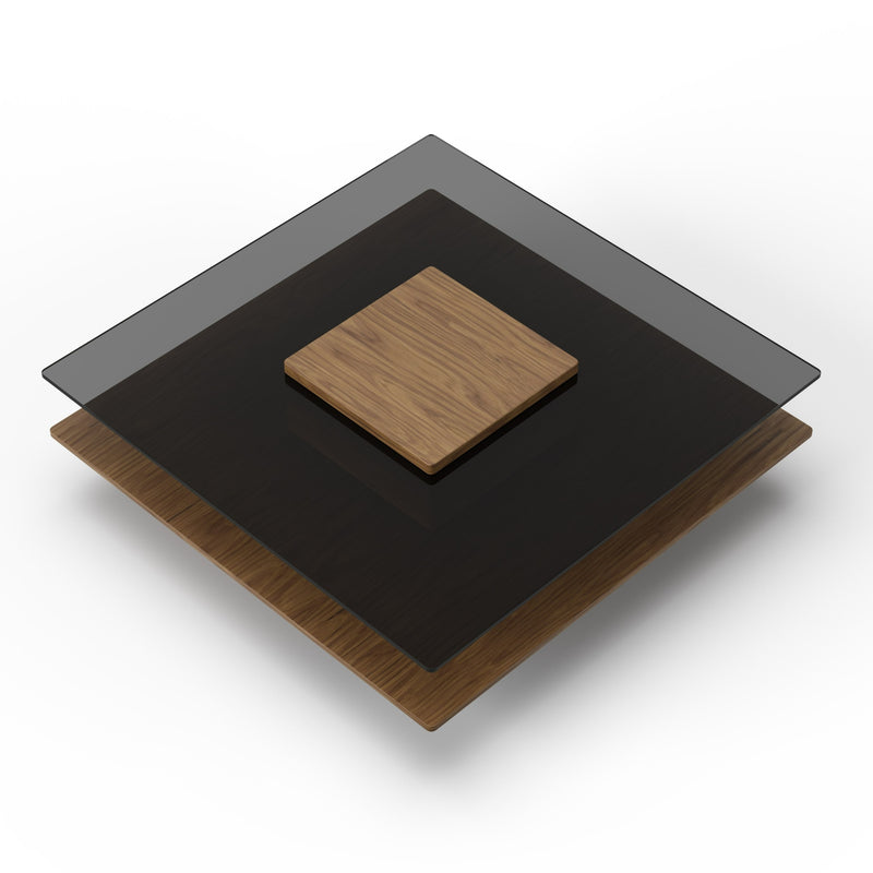 Clarion - Modern Walnut & Grey Glass Coffee Table — view 4