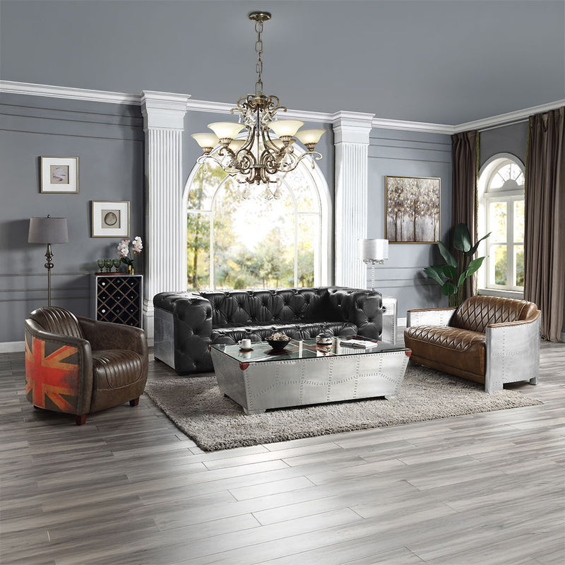 Brancaster - Sofa - Black Top Grain Leather & Aluminum - R&R Furniture Gallery (Fountain Valley, CA)