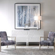 Gray watercolor-style chenille accent chair by Uttermost, with plush fabric and modern design, perfect for living room or bedroom decor.