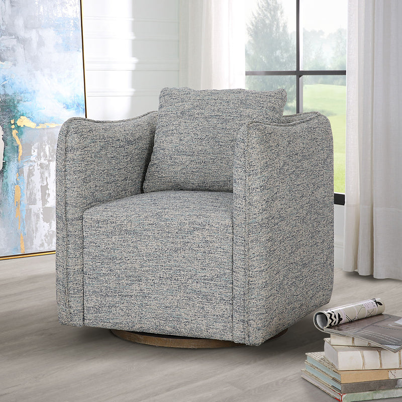 Uttermost Corben swivel chair with upholstered seat and back, featuring modern design and sleek metal legs.