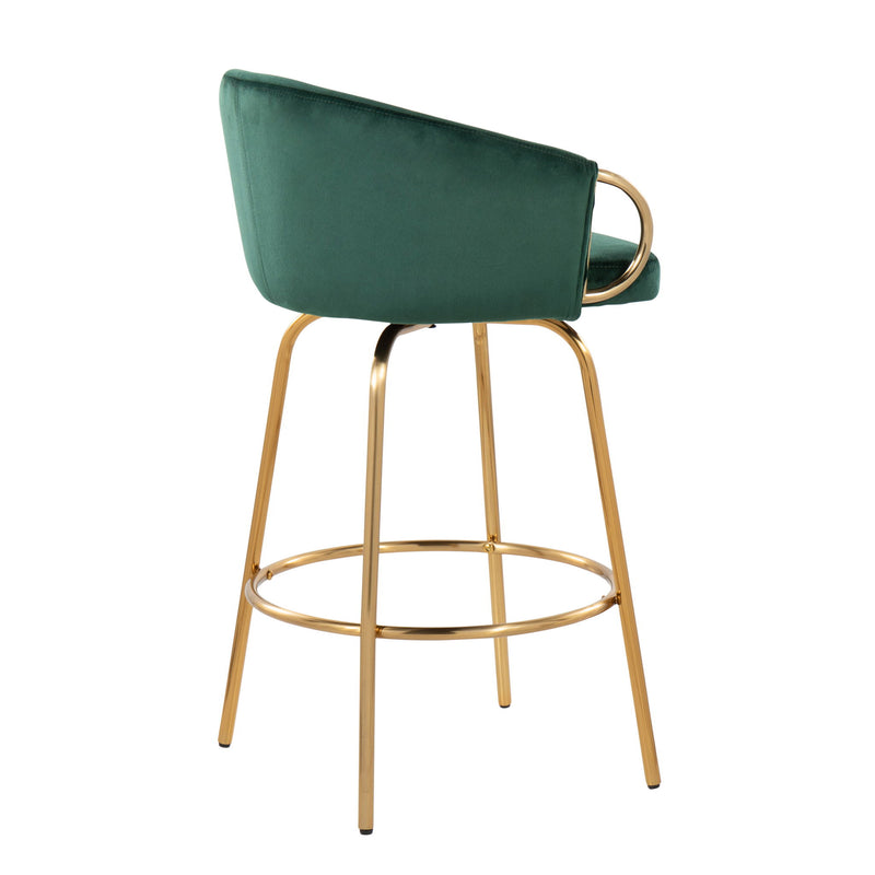 Pair of Lumi Source Claire contemporary and glam counter stools with sleek design and metallic finish, set of two.