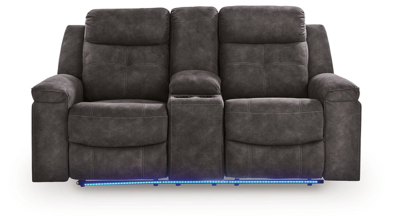 Brysonview - Double Reclining Loveseat With Console - Charcoal - R&R Furniture Gallery (Fountain Valley, CA)