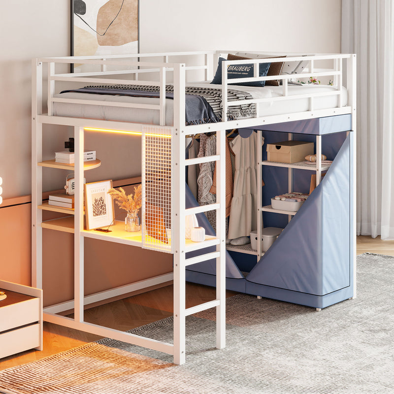 Loft Bed With Desk, Shelves, Power Outlet, LED Light And Wardrobe - R&R Furniture Gallery (Fountain Valley, CA)