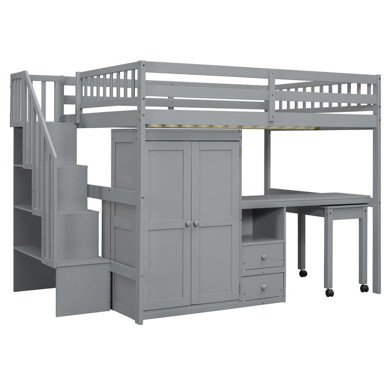 Loft Bed With Stairs, Bookshelf, Drawers, Desk & Wardrobe, Space Saving Multifunctional Furniture - R&R Furniture Gallery (Fountain Valley, CA)