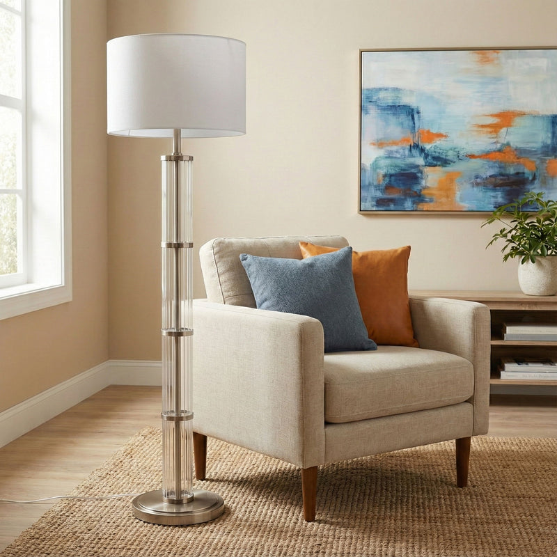 Nimbus - Floor Lamp With 3 Way Rotary Switch Clear Body Base - Silver Gray / White - R&R Furniture Gallery (Fountain Valley, CA)