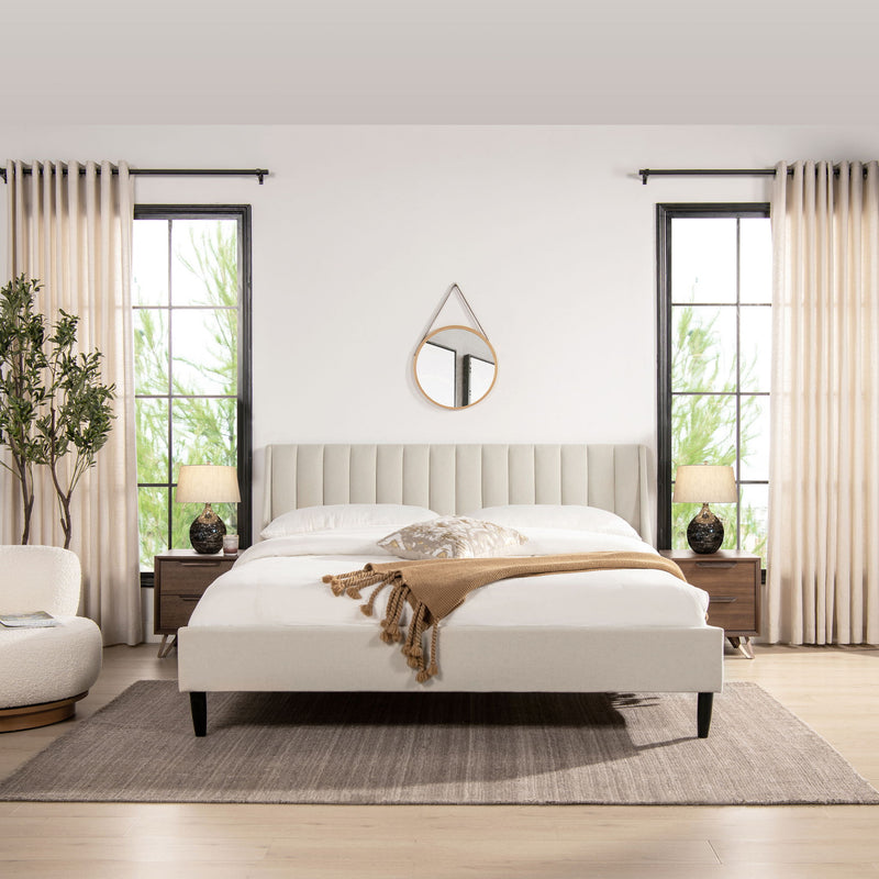 Aspen - King Vertical Tufted Headboard Platform Bed Set - Light Beige - R&R Furniture Gallery (Fountain Valley, CA)