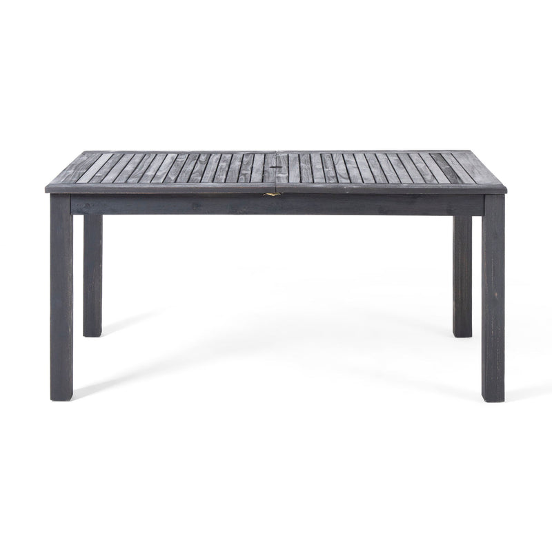 Outdoor expandable dining table with square legs by Noble House, featuring a wooden surface and adjustable size for outdoor dining.