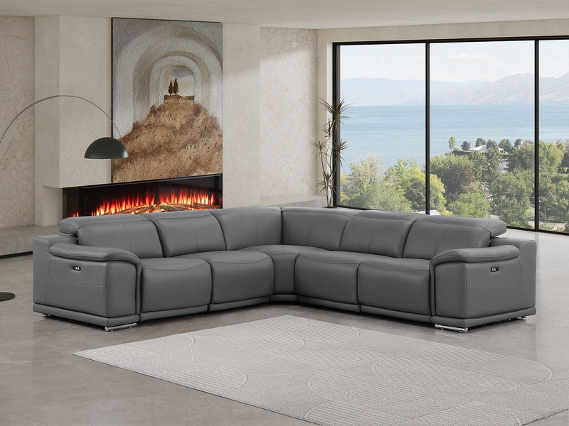 2679 - 5-Piece L-Shaped Power Reclining Sectional In Genuine Leather (3 Recliners) - R&R Furniture Gallery (Fountain Valley, CA)